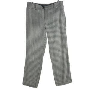 J.Jill Womens Linen Stretch Pants Size 10 Gray Striped Flat Front Trouser EUC